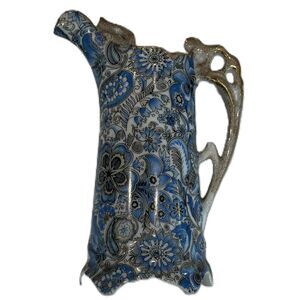 Vintage Arnart Japan Royal Paisley Blue and White Victorian Style Pitcher
